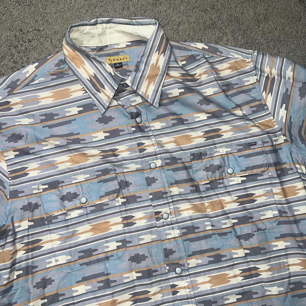Tin Haul Mens 1955 Ghost Aztec Grey 100% Cotton Men's‎ Large Shirt